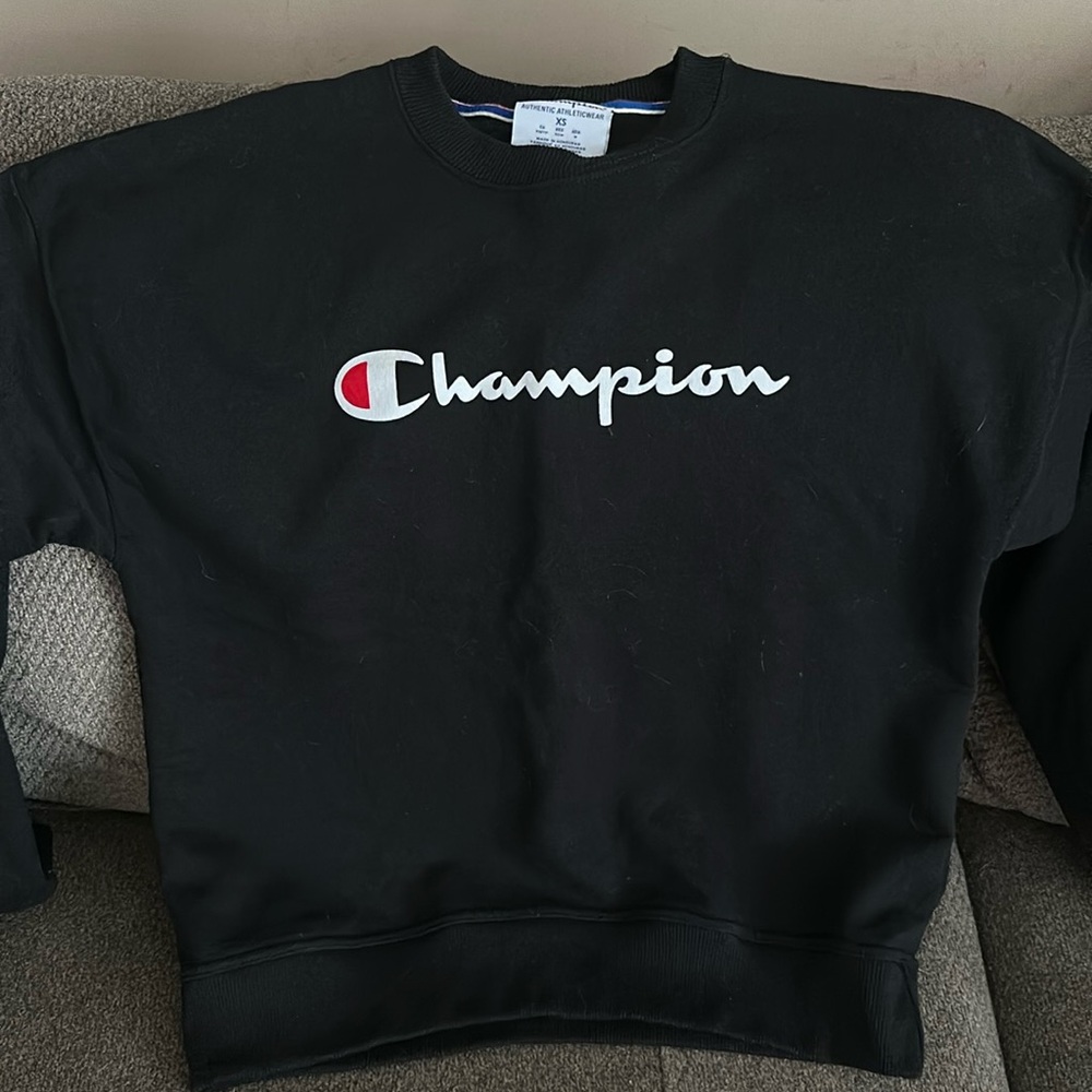 Champion Crew Neck, Black, Size XS